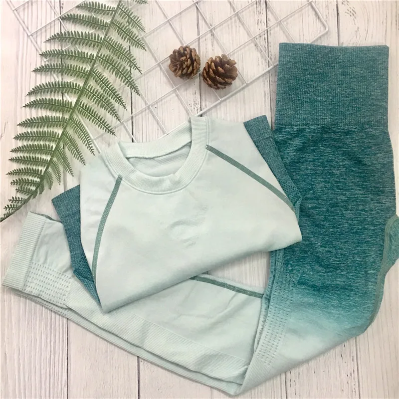 

2 Piece Yoga Set Energy Seamless Women Sport Suit Gym Workout Clothes Long Sleeve Top + Scrunch Butt Leggings Gym Clothing