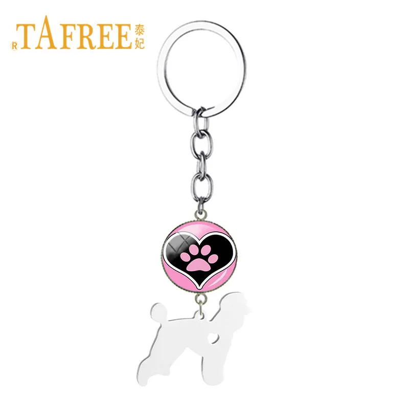 

TAFREE Dog Paw Print Charms Key Rings Germany Pudel French Caniche Standard Dog Charms Car Key Pendant Jewelry SKU11