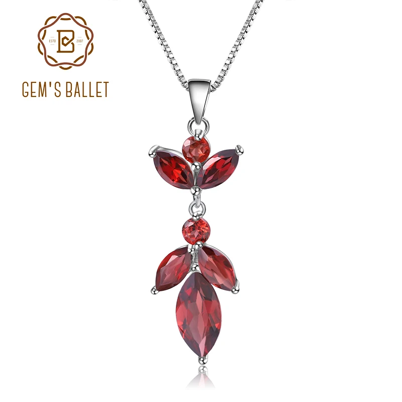 

GEM'S BALLET 2.94Ct Natural Red Garnet 925 Sterling Silver Flower Pendant Necklace for Women Wedding Fine Jewelry