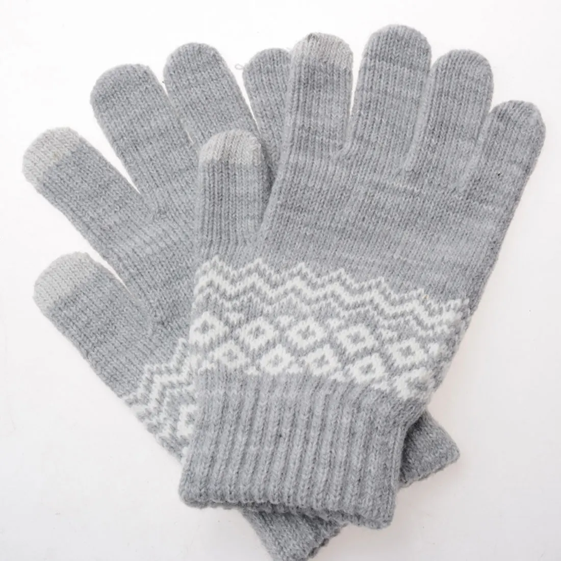 Топ продаж стрейч зимние вязаные перчатки для Для женщин Для мужчин квадратный варежки Применение смартфон Экран перчатки шерстяного трикотажа теплые Chirstmas подарок - Цвет: Gray
