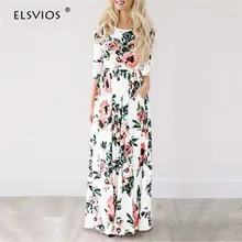 ELSVIOS Women Floral Print Three Quarter Sleeve Boho Maxi Dress Summer Beach Long Dresses Parent Child