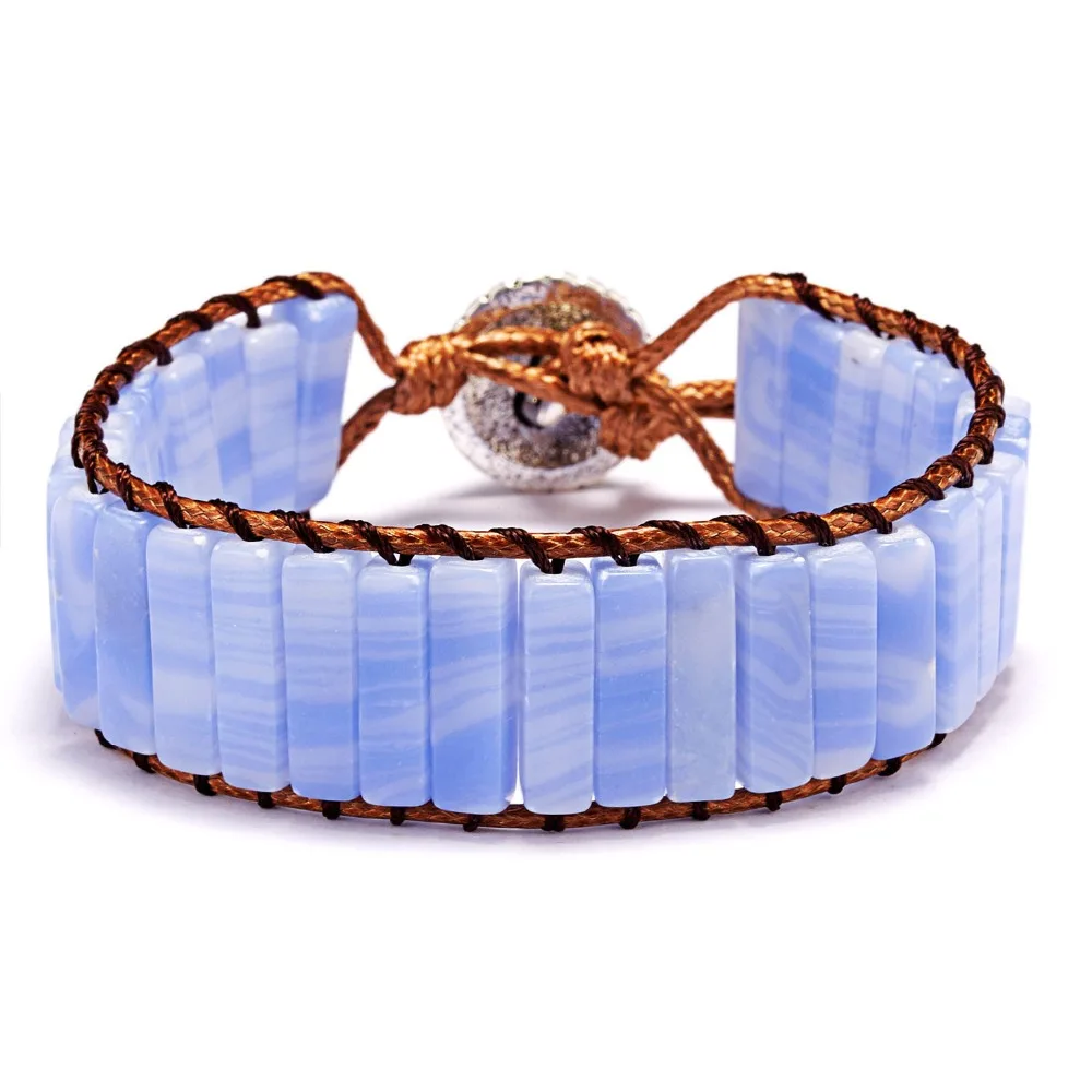 Ринху хэндмейд, трубка форма чистый натуральный камень браслет одинарная веревка обертывание синий зеленый браслет с жемчужинами ювелирные изделия для женщин