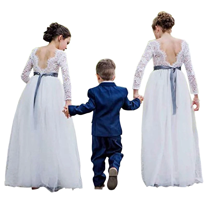 

white lace maxi dresses 2019 new winter autumn long sleeve dress vintage noble gowns for 1 - 12 yrs baby kids princess frocks