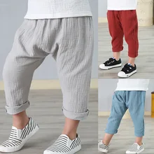 2-7 yrs linen pleated kids pants Hot summer girls boys pants children ankle-length pants harem pants baby boy girl clothes summer harem pants for baby girl clothes cotton and linen pants trousers ankle length flower print pants children leggings