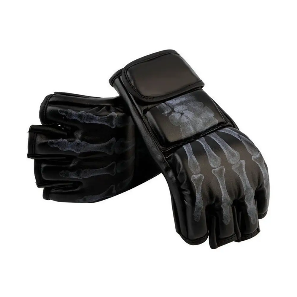 1 pair Boxing Gloves MMA Sparring Grappling Fight Punch Ultimate Mitts Leather Black PU Equipment |