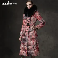2016 Winter Jacket Women Doan jackets print Women’s down coat slim thickening X-long large fur Hooded Outerwear Duck Down parka