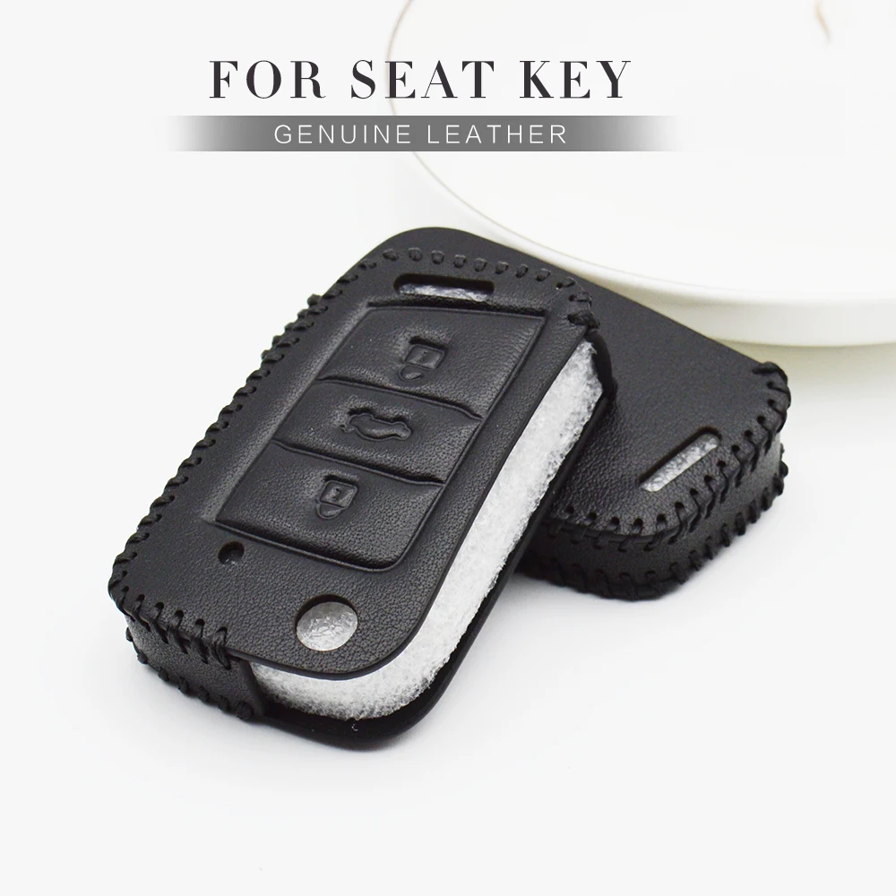 

Genuine Leather Car Key Case Cover For Seat Leon 2 FR 5F Mk3 Cupra Ibiza Ateca Altea Toledo Alhambra Smart Key Shell Accessories