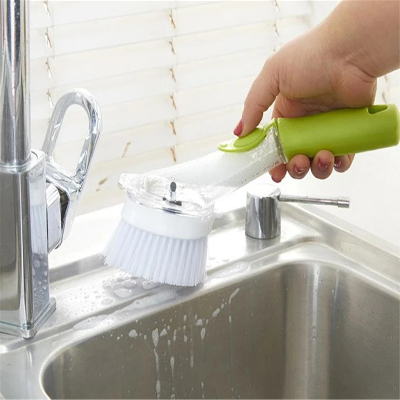 2018 Dish Brush with Washing Up Liquid Soap Dispenser Kitchen Utensil