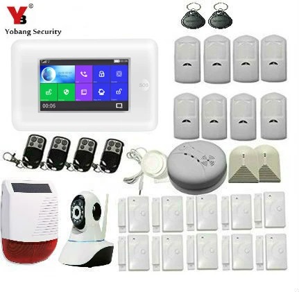 

Yobang Security 4.3 inch Touch Screen WiFi GSM Security Burglar Alarm System APP Control RFID IP Camera Smoke Fire Sensor