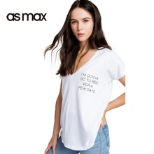 asmax 2017 Fashion T-shirt Women Casual V-neck Short Sleeve Letter Print Lady Tops Preppy White Female Summer T-shirts