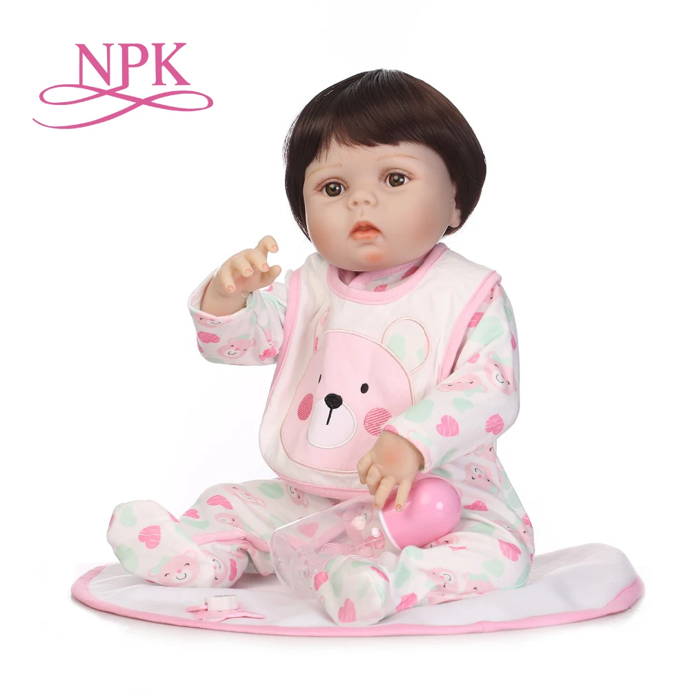 NPK 55 см мягкие силиконовые реалистичные куклы новорожденных детей девочек с милой одеждой Bebes возрожденная менина Reborn Baby Doll Игрушки для девочек