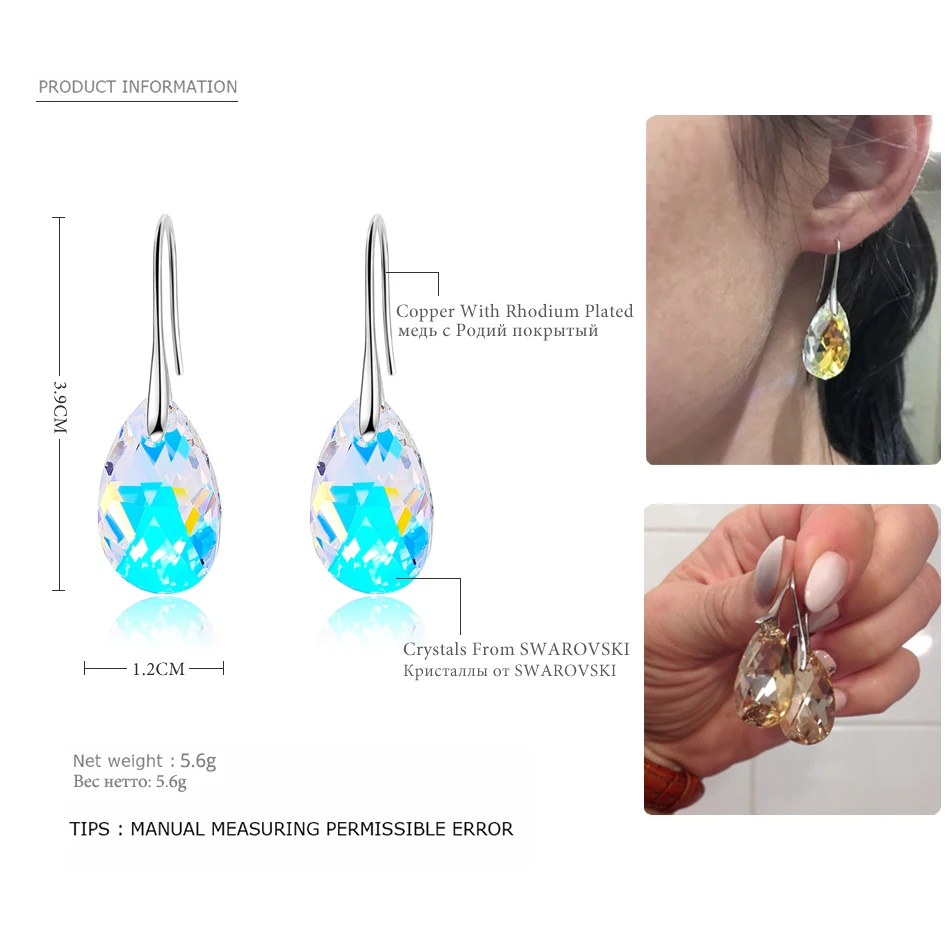 BAFFIN Water Drop Earrings Women Fashion Genuine Crystals From SWAROVSKI Silver Color Pendant Pendientes 2018 Mothers Day Gift