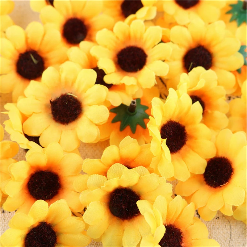 100pcs/lot Artificial Flowers high quality Fake Wedding car sunflower Fall decorations fleurs autumn for home party romantic