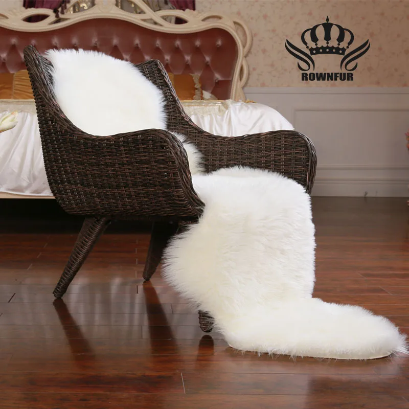 

Soft Artificial Sheepskin Chair Cover Warm Hairy Carpet Seat Pad Plain Skin Fur Plain Fluffy Area Rugs Washable Bedroom Faux Mat