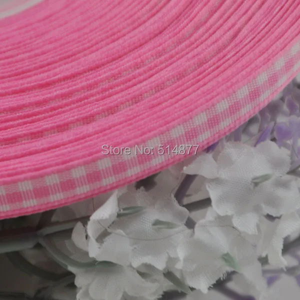 2 8 6mm Pink font b tartan b font plaid ribbon bows appliques craft sewing doll