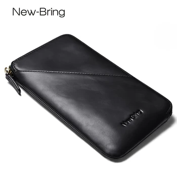 

Phone Wallet Genuine Leather Long Purse For Men Women Coin Purse Card Holder Clutch Wallet Large Capacity Phone Pocket Lady