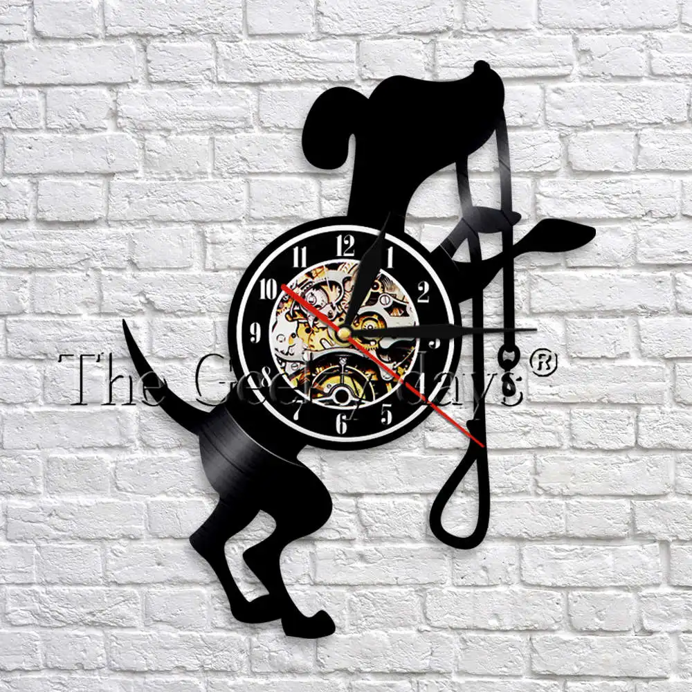 Dog Black Vinyl Clock Puppy Animal 3D Watch Wall Clock Hanging Clocks