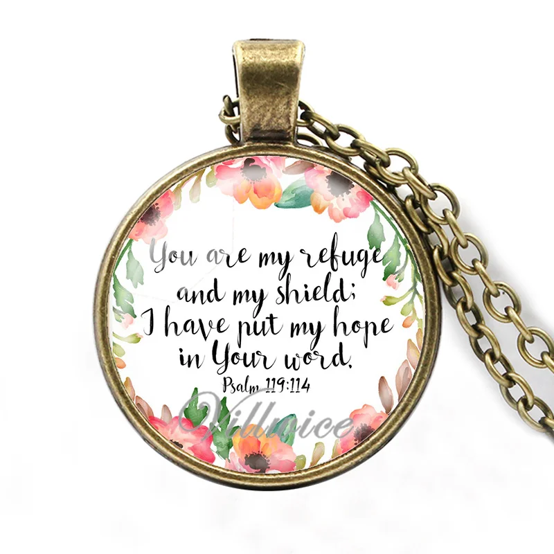 VILLWICE Vintage Bible Verses Necklace Bronze Chain Glass Cabochon