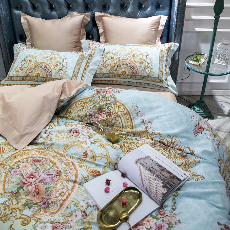 Waliicorners 60S Egyptian Cotton Royal Luxury Bedding set King Queen Size boho Bed set Duvet Cover Bedsheet set parrure de lit 23 7