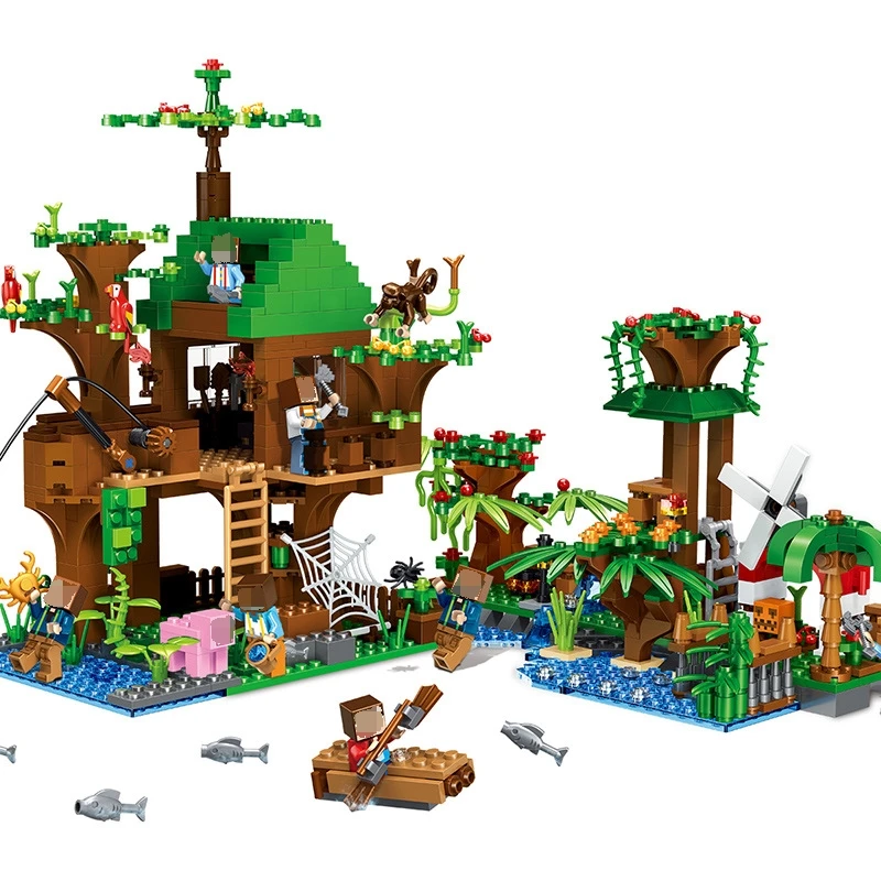 

859Pcs 2 In 1 Dream Fishing Village Building Blocks Sets Compatible Legoings Minecrafted Toys Figures 0537 For Children Gifts