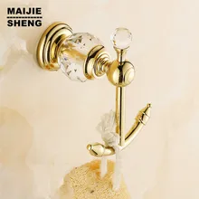 Estilo de lujo de cristal de latón de oro bata gancho de baño perchas de toalla de oro gancho de ropa decoración del hogar de baño