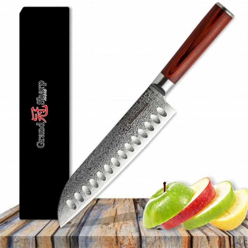 Нож Santoku из дамасской стали 7 дюймов 67 слоев японский кухонный инструмент