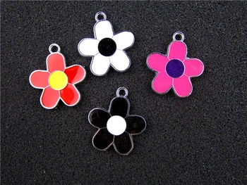 

AE604 Mix Color 20Pcs Alloy Metal Enamel Flower Charms Pendants 36x21mm