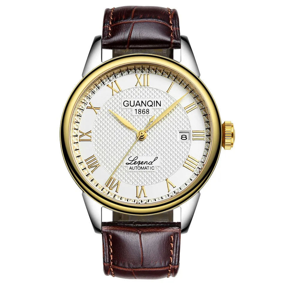 GUANQIN Mens watch Luxury Automatic Watch Men Mechanical Movement Wristwatches Waterproof Watches Top Brand White Day Display