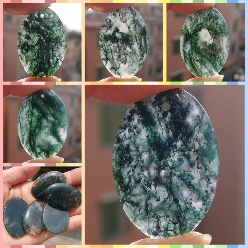 5pcs/lot Free Shipping Natural Moss Agates Necklace Pendant Jewelry