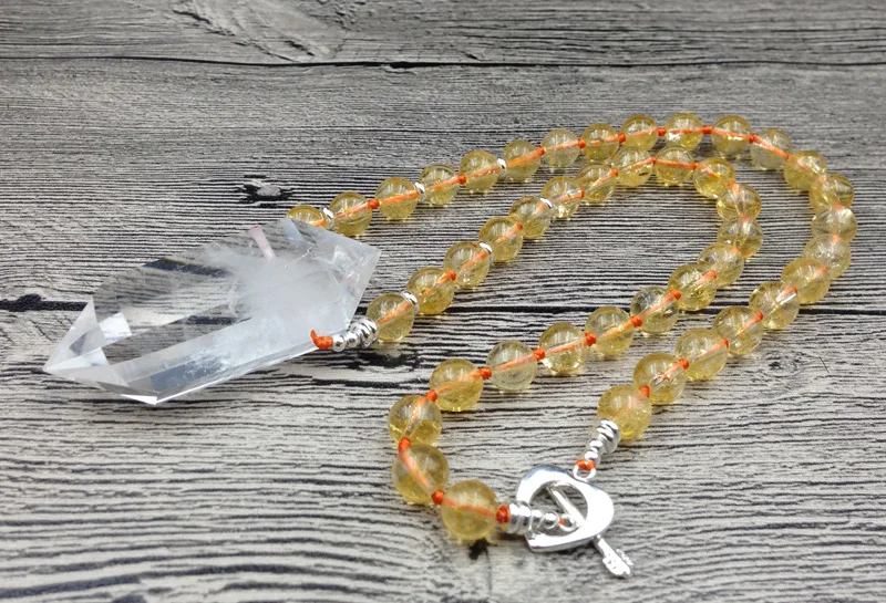 

YA2494 Natural Double Point Clear Quartz Stone Beads Knot Handmade Necklace 18-20inch long