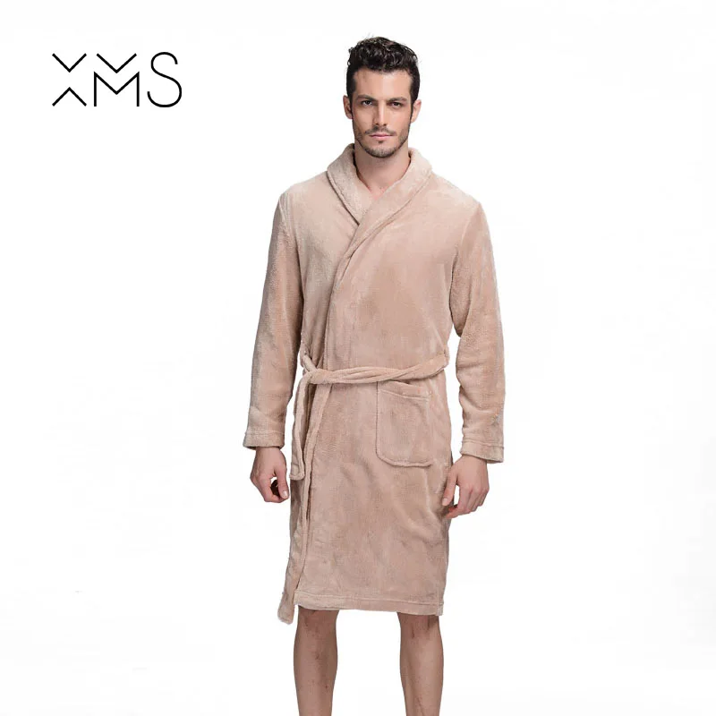 

XMS Brand Winter Autumn Thick Flannel Men Women Bath Robes Gentlemen Homewear Male Sleepwear Lounges Pajamas Bathrobes Coffe