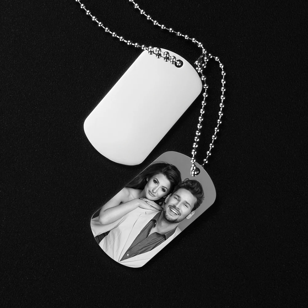 

Dog Tag Military Army Photo ID Name Men Linked Pendants Necklace Personalized Custom Engraved Stainless Steel Male Gift SL-108