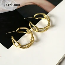 Peri'sbox-pendientes femeninos de aro de cadena cubana, pendientes de oro de 22mm, tamaño mediano, estilo bohemio Tribal, Aros Dorados