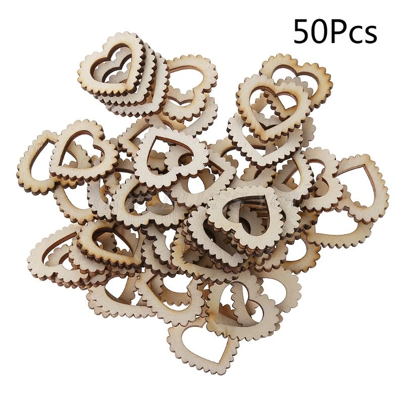 

50pcs Laser Cut Wood Embellishment Wooden Lace hollow heart Shape Craft Wedding Decor Wood DIY Crafts