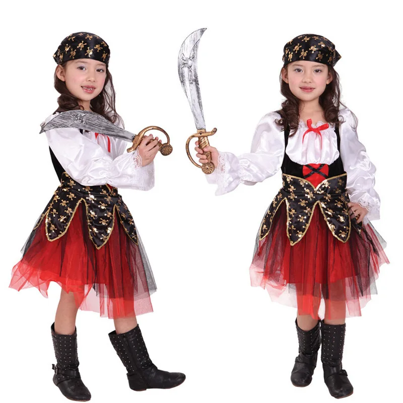 

Free Shipping Children Girls Pirate Costumes Carnival Halloween Masquerade Party Kids Fancy Dress Costume Cosplay Clothes