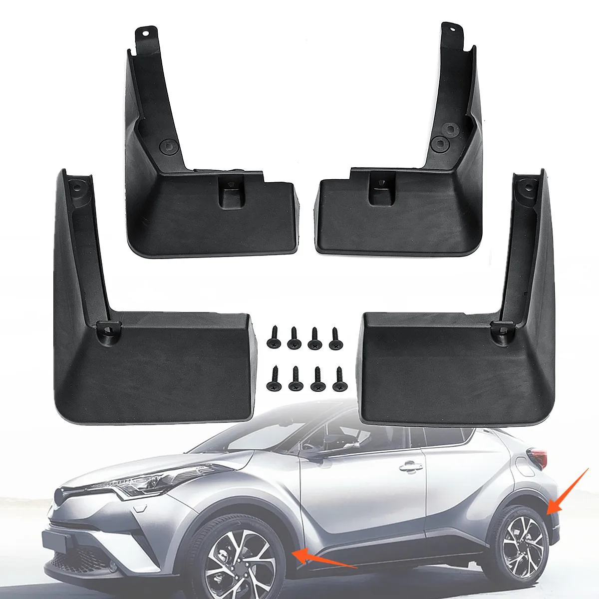 

4PCS Plastic Car Mud Flaps Splash Guards-Fender Mudguard Fit for Toyota C-HR 2017-2018 Rear 29x20x7cm Front 32x20x7cm Durable