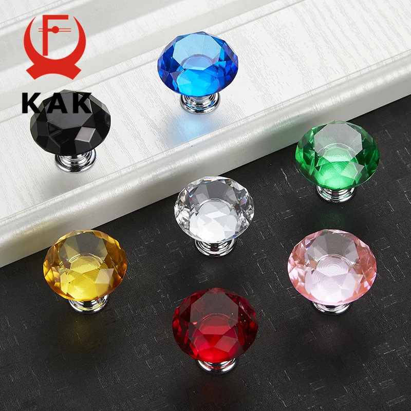 KAK 30mm 5pcs 다이아몬드 모양 크리스탈 유리 손잡이 찬장은 서랍 손잡이를 당깁니다 주방 캐비닛은 가구 핸들 하드웨어를 처리합니다