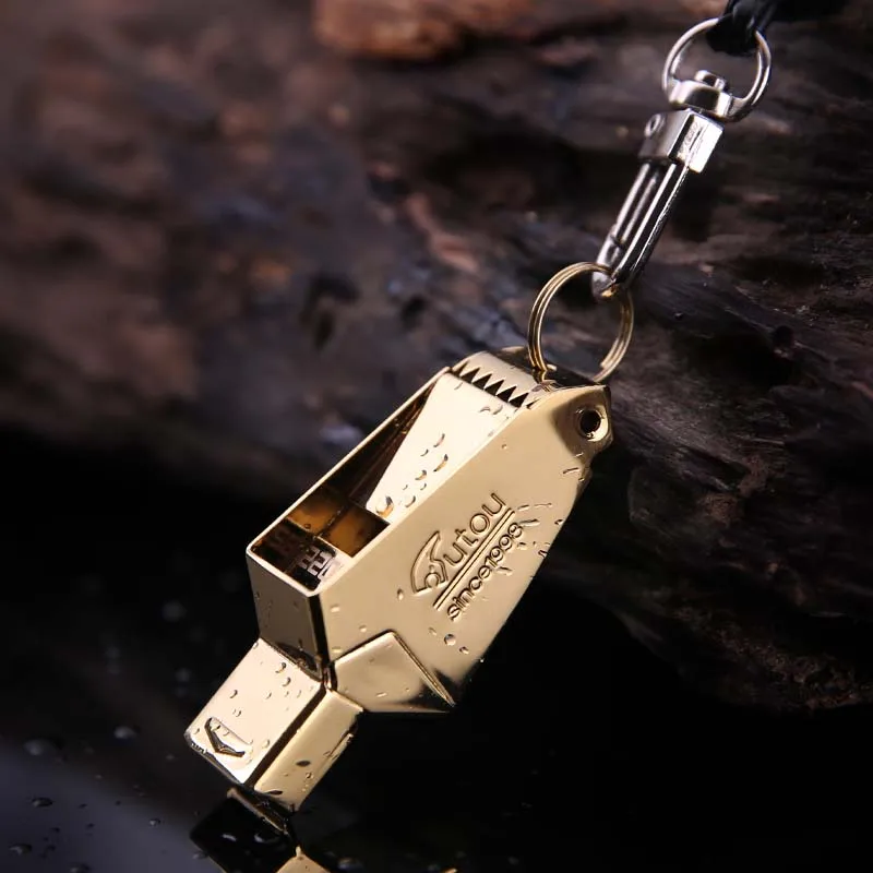 High Quality Gold/Sliver football referee whistle Emergency Survivale with lanyard Camping Hiking rugby High Sound 120Decibel