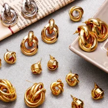 Серьги-гвоздики IF ME в винтажном стиле, золотой неровный геометрический узел, для женщин и девушек, Круглые, массивные, Oorbellen, вечерние, ювелирное изделие, подарок, новинка