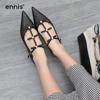 

Women Flats Pointed Toes Pearl Rivet Shoes Genuine Leather Suede Black T Strap Casual Shoes Sheepskin Loafers Fashion 2019 C933