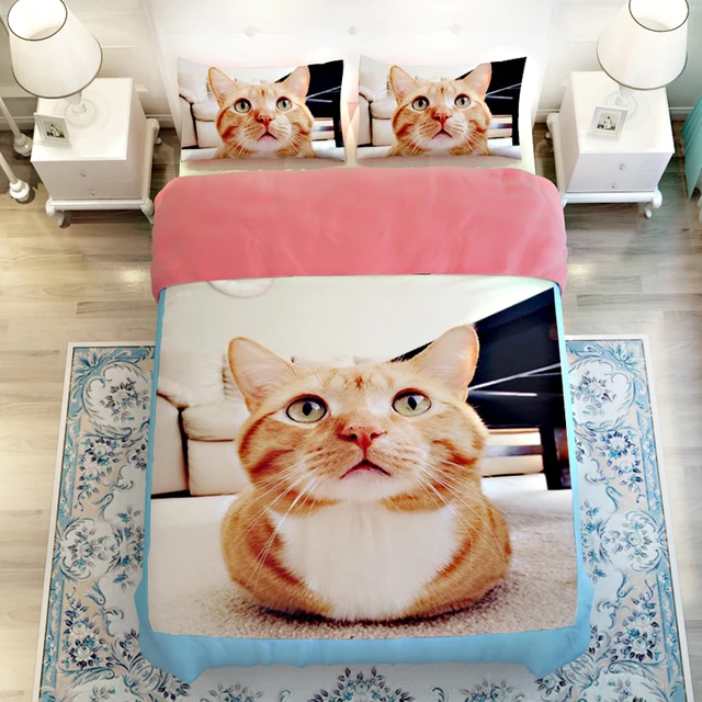 Buy 3D Oil Cute Kids Cat Bed Sheet,3/4pc duvet cover