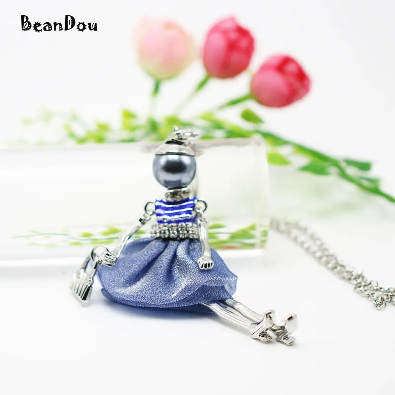 

PARIS Handmade Dance Doll Pendants Necklace Long Dress Rhinestone necklace Fashion Women Girl Kids necklace charms 70cm 27 inch