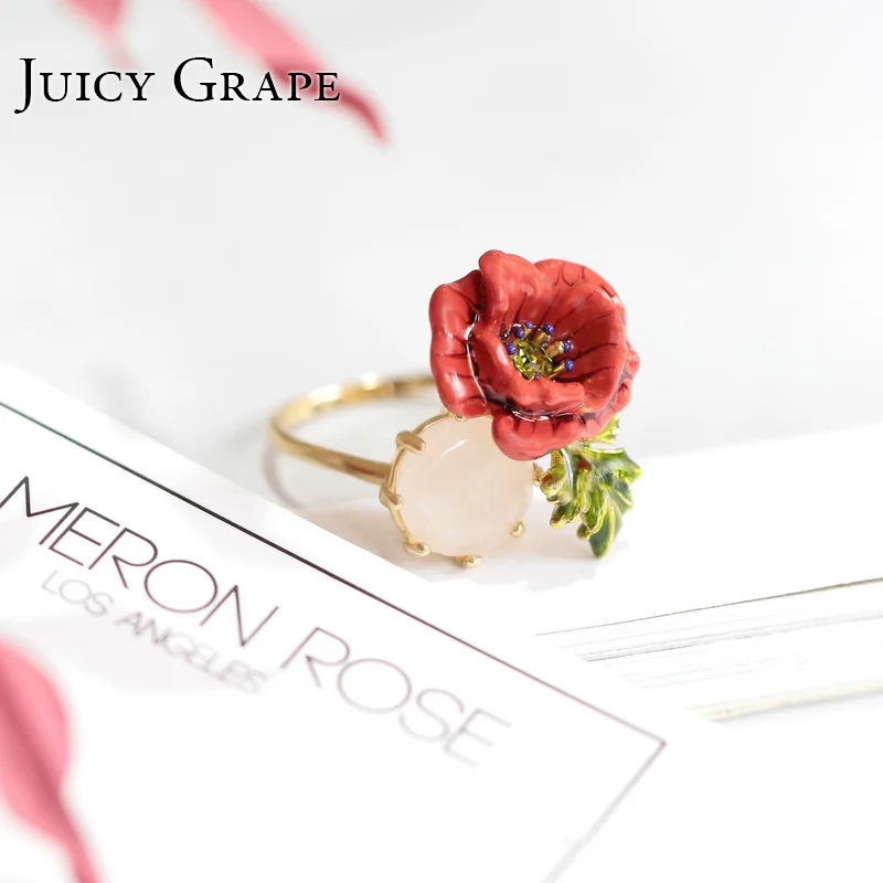 

Juicy Grape Gilded Enamel Glaze Ring Corn Poppy Crystal Inlay Open Designer Ring Women Fashion Charm Vintage Jewelry