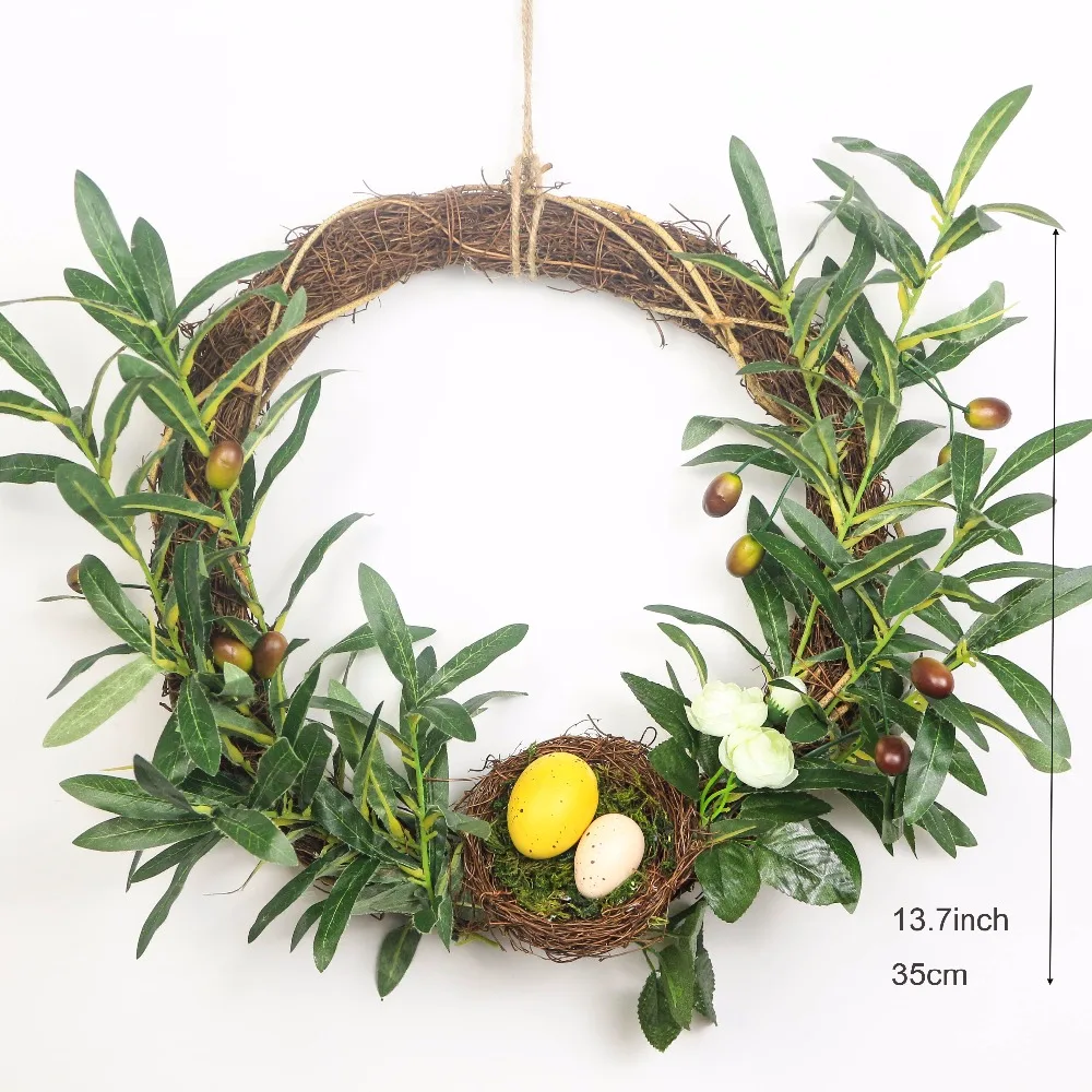 D13.7" Summer Spring Home Decors Easter Eggs Rattan Bird Nest Wreath