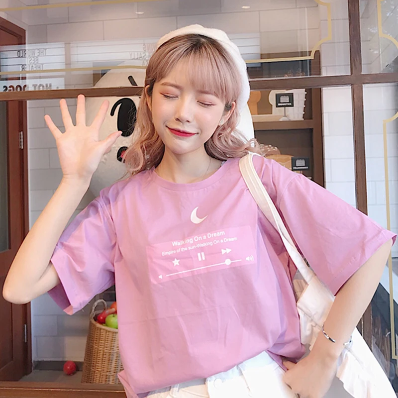 

Summer female Sailor Moon fashion cute sweet pink casual large size M-2XL new short-sleeved Harajuku O-Neck Cotton T-shirt