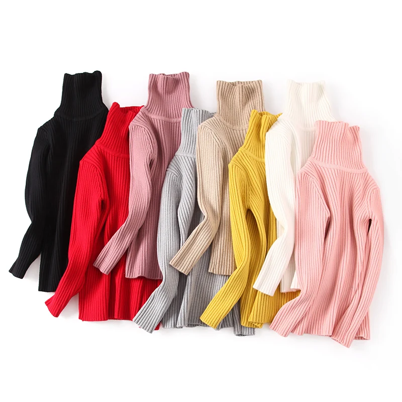 Autumn Winter Sweet Girls Turtleneck Sweaters Kids Knitting Tops Shirts Bottoming Pullovers Sweater Children Clothing