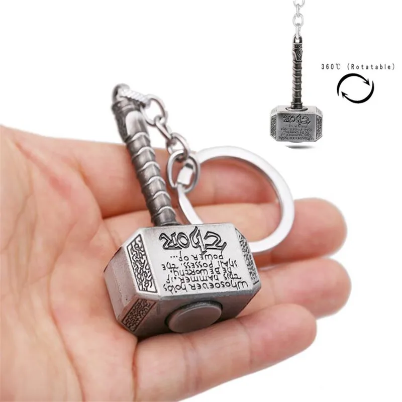 

Superhero Movie The Avengers Thor Key Chain Cosplay Props Mjolnir Key Ring Metal Rotatable Toy Fancy Christmas Hammer Gift