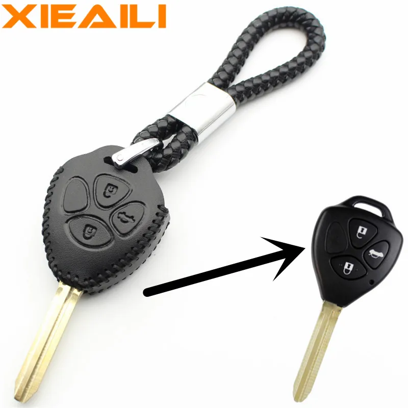 

XIEAILI Genuine Leather Remote Key Chain 3Button Remote Key Case Cover For Toyota Prado/Mark/Corolla/Camry/Reiz/Crown S222