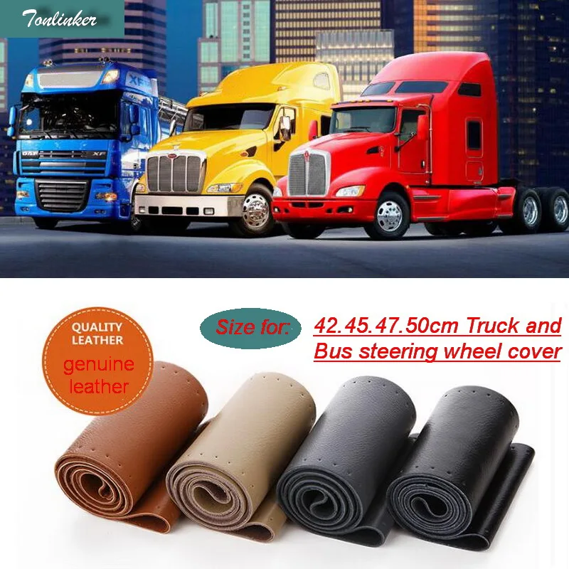 Tonlinker 1pcs car styling Genuine Leather Steering Wheel Cover for Car SUV Bus Truck, SIZE 42cm 45cm 47cm 50cm Diameter car Tonlinker 1pcs car styling Genuine Leather Steering Wheel Cover for Car SUV Bus Truck, SIZE 42cm 45cm 47cm 50cm Diameter car