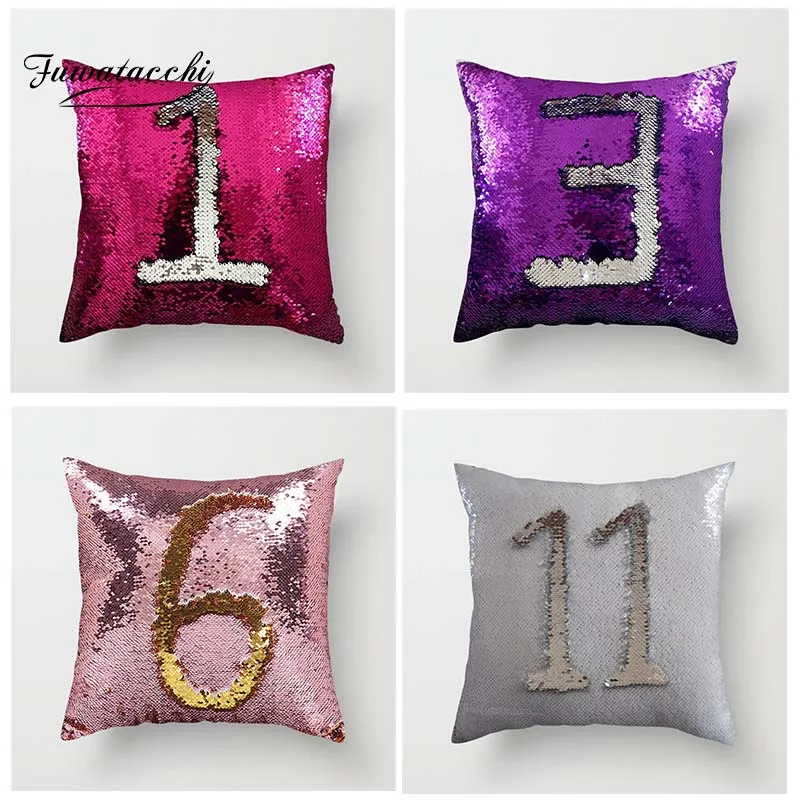 

Fuwatacchi Making Numbers Mermaid Sequins Cushion Cover Color Changing Pillow Cover For Home Sofa Chair Decor Square Pillowcase